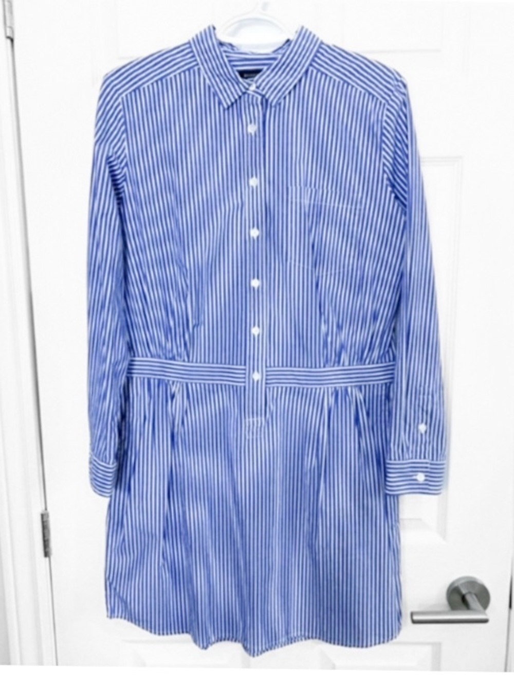 Banana Republic Navy and White Striped Shirt Dress - Petite